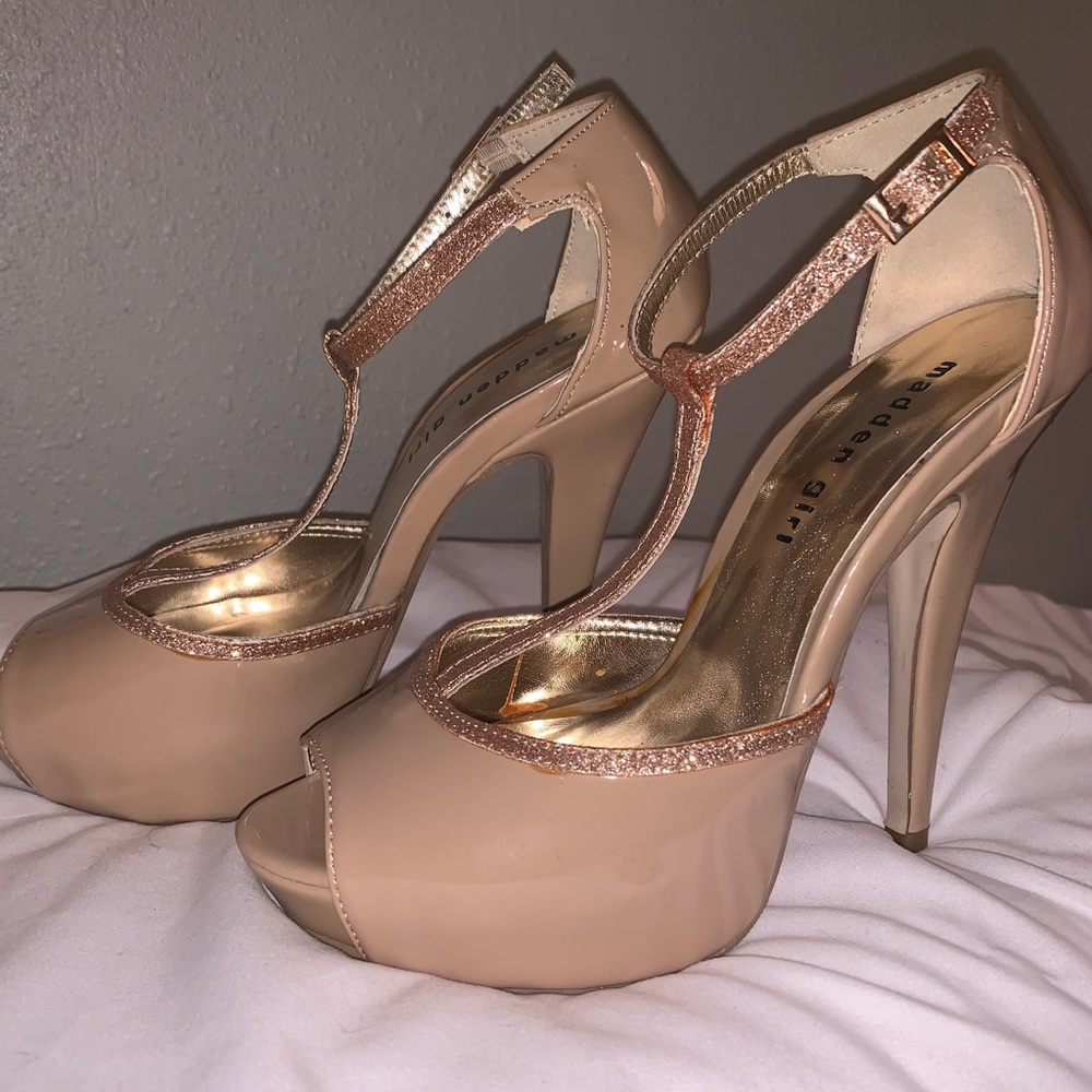 Nude and Gold Sparkle High Heels